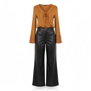 Doe & Rae $44 Mustard Boho Crochet Lace Bell Sleeve Wrap Top Large EUC